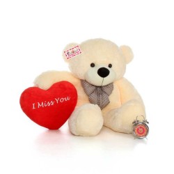 4 Feet Peach Big Bow Teddy Bear holding I Miss You heart